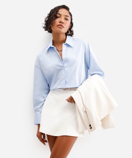 camisa oversized feminina de algodão azul M