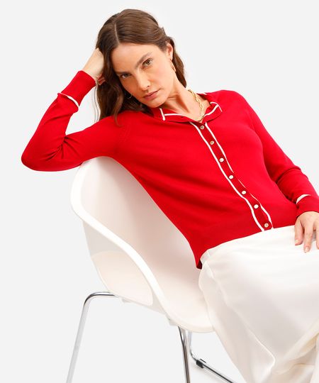 cardigan feminino de tricot vermelho P