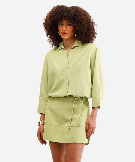 camisa com linho  verde M