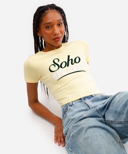 cropped feminino de algodão soho manga curta amarelo P