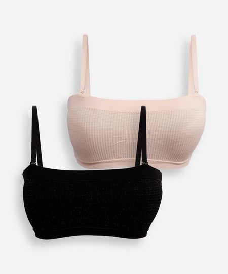 kit de 2 sutiãs faixa com lurex colorido GG