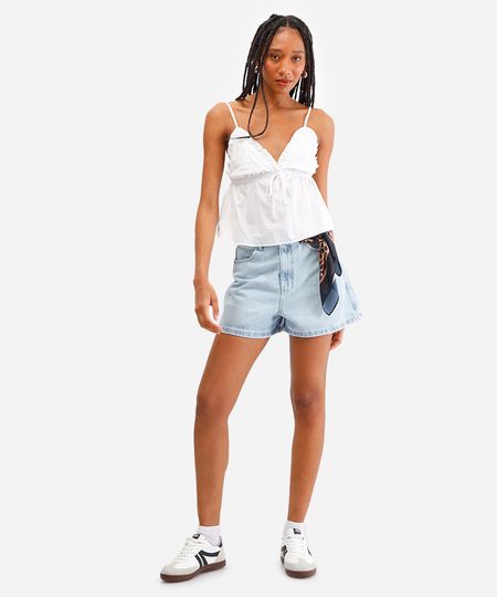 short feminino jeans destroyed azul 36