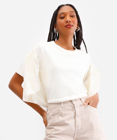 camiseta básica feminina de algodão peruano interlock off white M camiseta básica feminina de algodão peruano interlock off white M