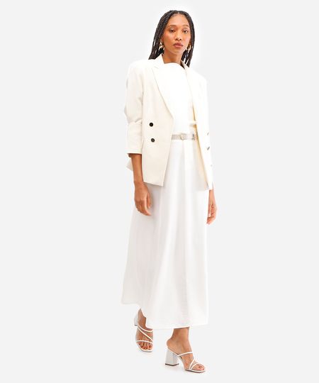 saia midi feminina com cinto off white 46