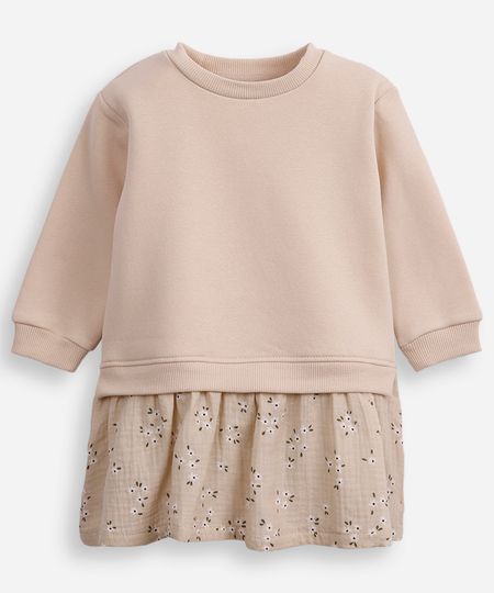 vestido de moletom infantil floral bege 3