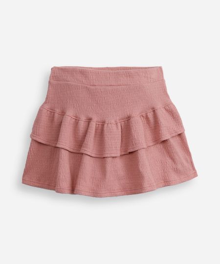 short saia curto infantil com babado rosa 1