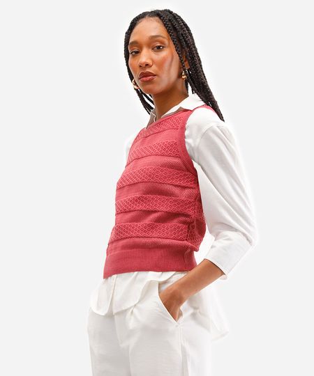 regata de tricot texturizada rosa M