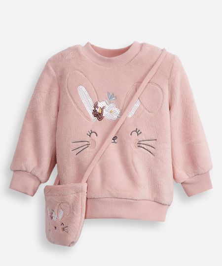 blusão de plush infantil coelhinho com bolsinha rosa 2 blusão de plush infantil coelhinho com bolsinha rosa 2