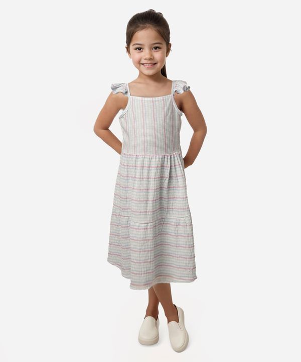 vestido midi infantil com babado listrado off white 4