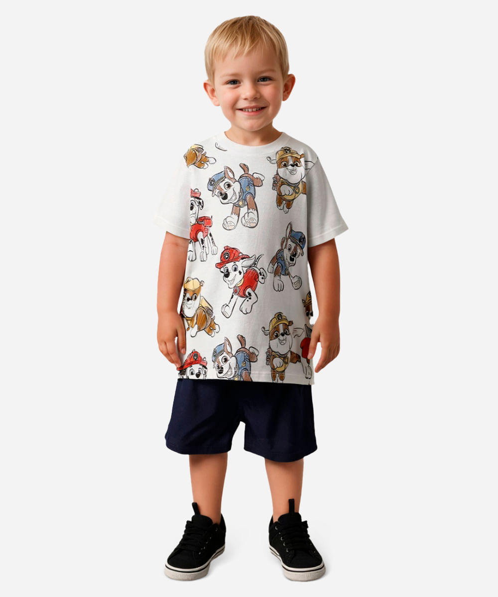 camiseta de algodão infantil patrulha canina off white