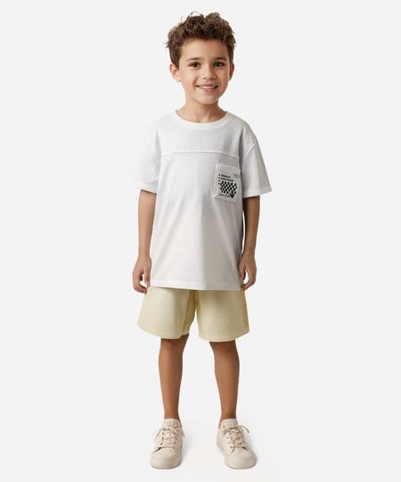 camiseta de algodão infantil com bolso texturizada off white 4
