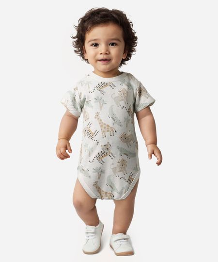 body texturizado infantil bichos manga curta off white 6-9