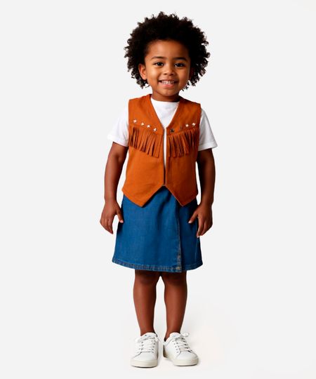 colete de suede infantil com franjas marrom 10