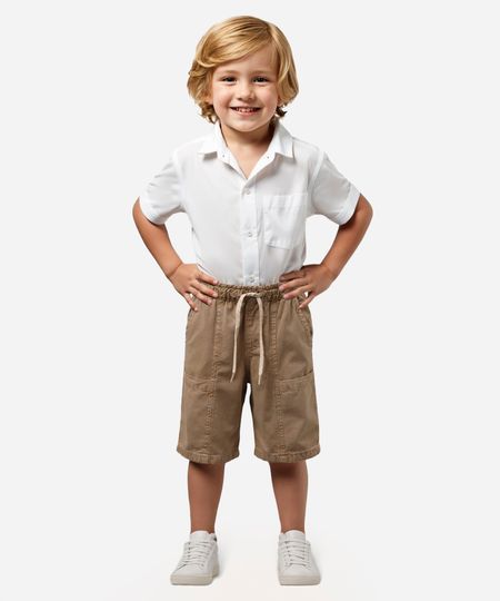 bermuda de sarja infantil  com bolsos bege 6