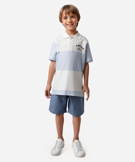 polo de algodão infantil listrada azul 12