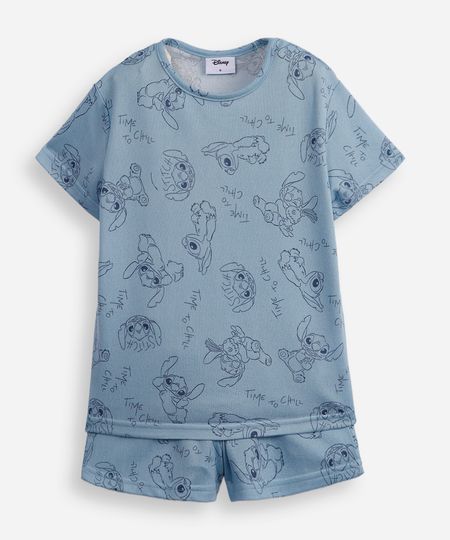 pijama infantil curto time to chill stitch azul 6