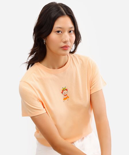 camiseta feminina de algodão gatinho carnavalesco laranja PP camiseta feminina de algodão gatinho carnavalesco laranja PP