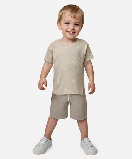camiseta infantil texturizada coqueiros bege 3
