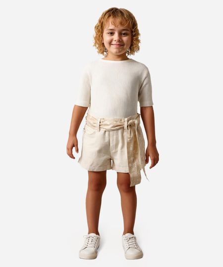short clochard infantil de sarja com cinto faixa off white 12 short clochard infantil de sarja com cinto faixa off white 12