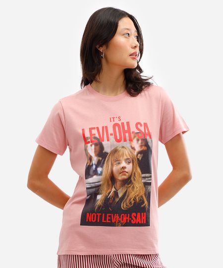 camiseta feminina de algodão harry potter rosa M