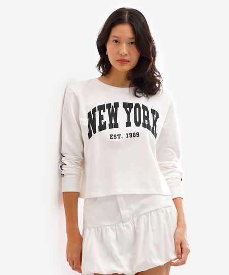 blusa feminina de moletom new york off white PP blusa feminina de moletom new york off white PP