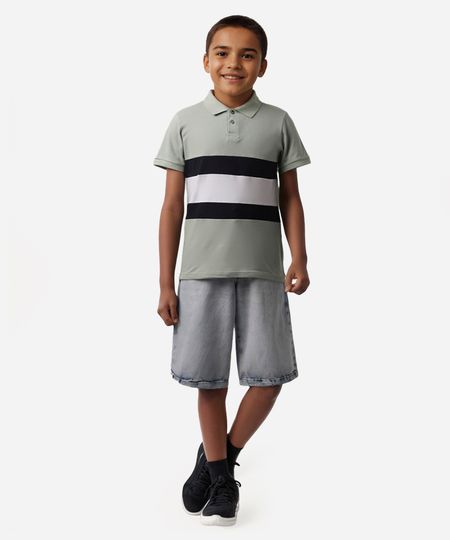 polo de algodão piquet infantil com listras verde 4