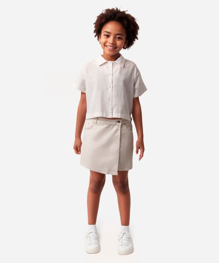 camisa cropped juvenil de algodão off white 12