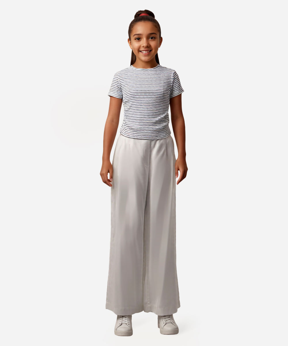 camiseta cropped de algodão juvenil com franzido listrada off white