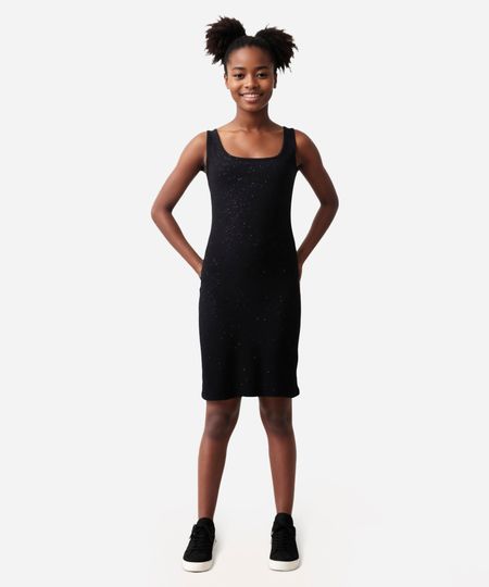 vestido juvenil canelado com brilho preto 12