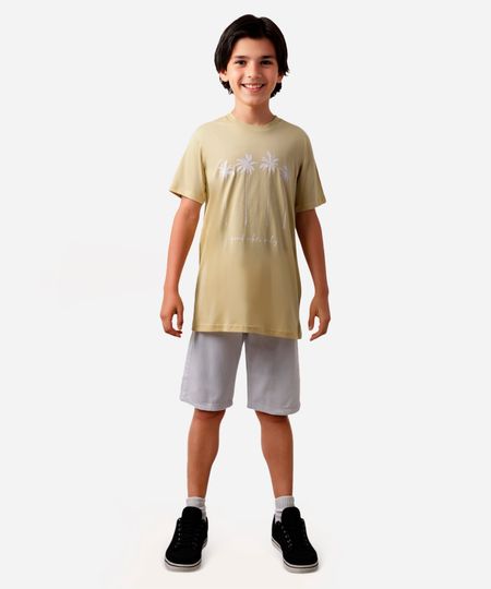 camiseta juvenil de algodão coqueiros amarela 10