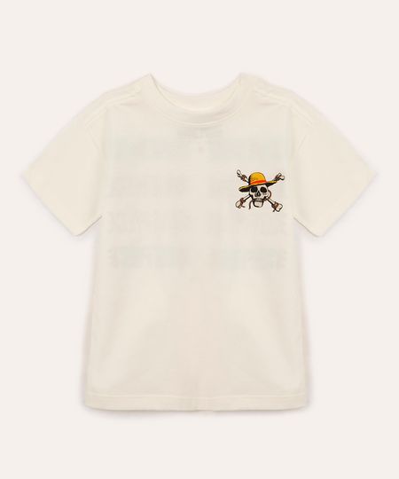 camiseta de algodão infantil one piece off white 4