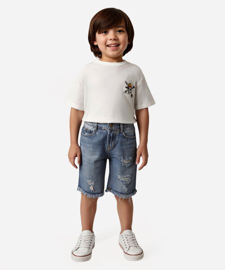 bermuda jeans infantil destroyed com bolso azul 6 bermuda jeans infantil destroyed com bolso azul 6