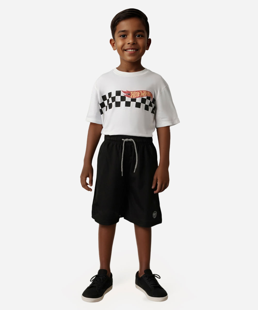 short boardshort infantil cós com elástico e cordão preto
