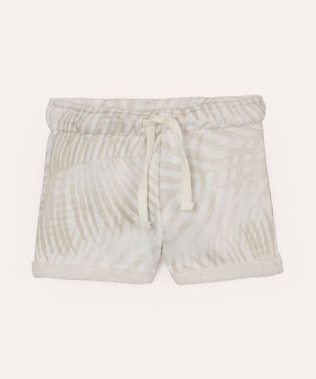 short infantil de moletom cós com cordão folhagem off white 0-3