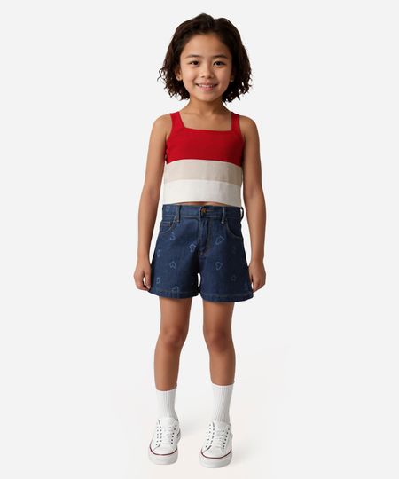 short jeans infantil corações azul 4