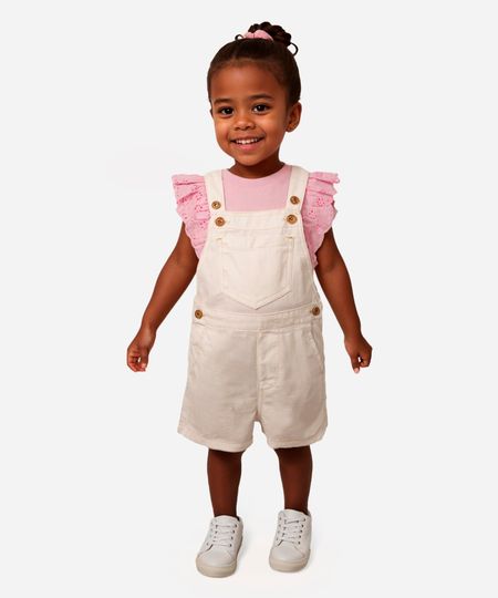jardineira infantil de algodão off white 4