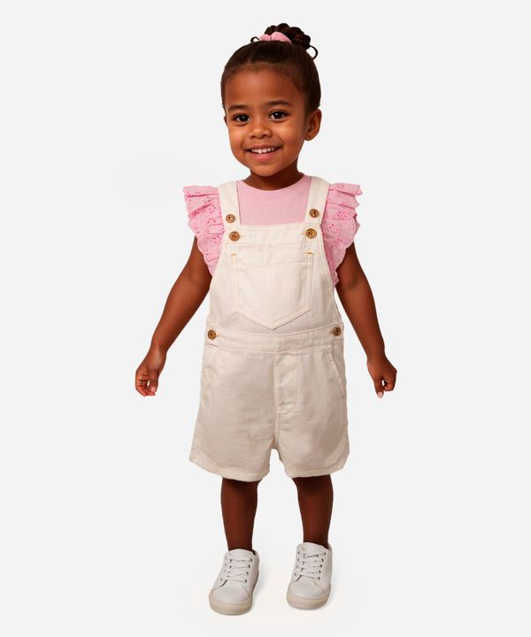 jardineira infantil de algodão off white 2