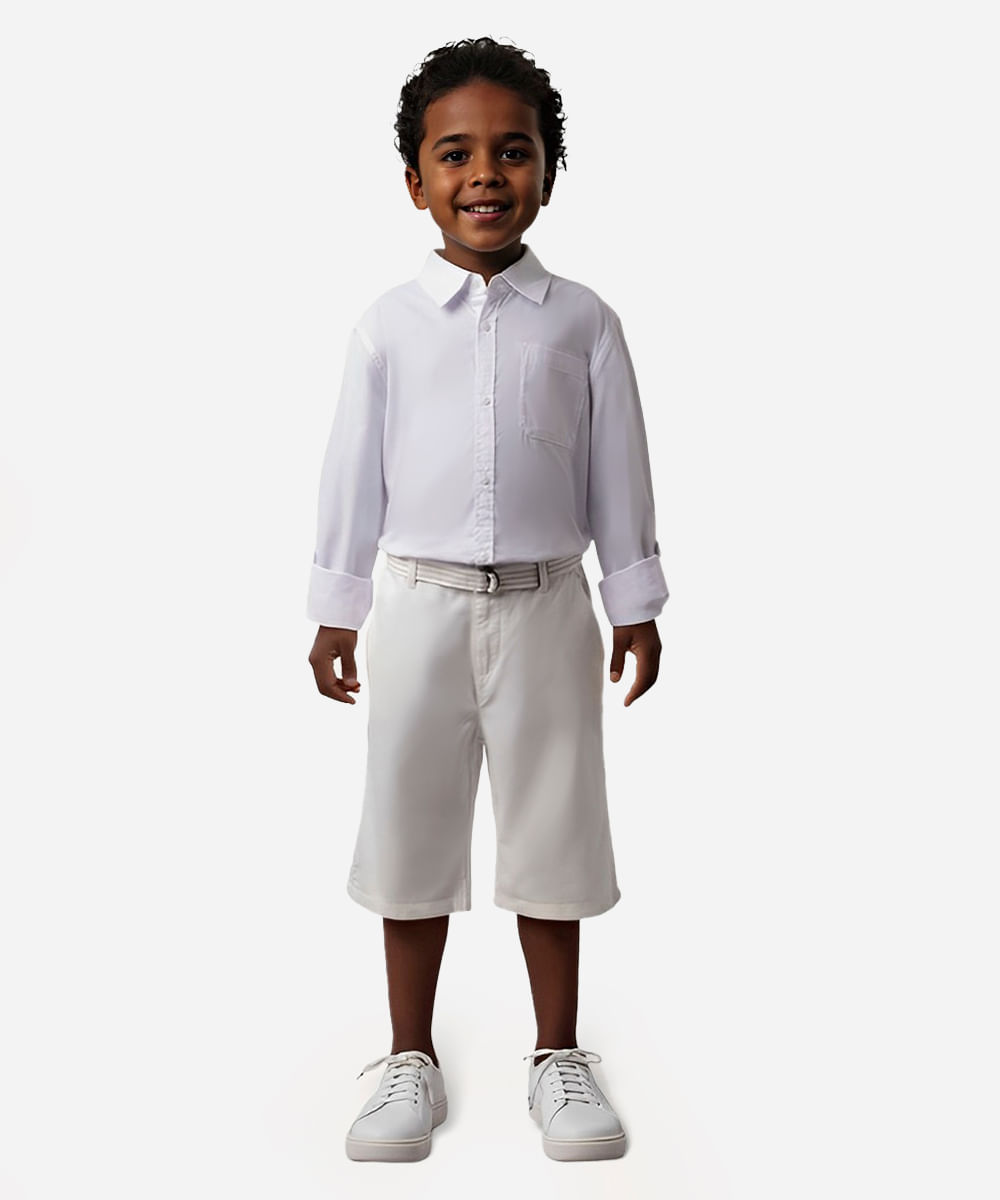 bermuda de sarja infantil com cinto branca