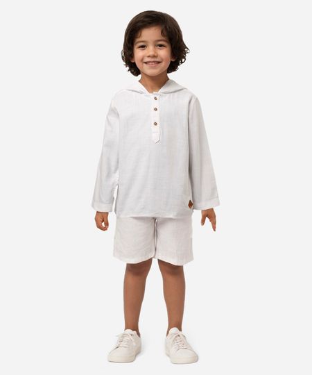 camisa infantil de algodão manga longa gola v com capuz off white 4