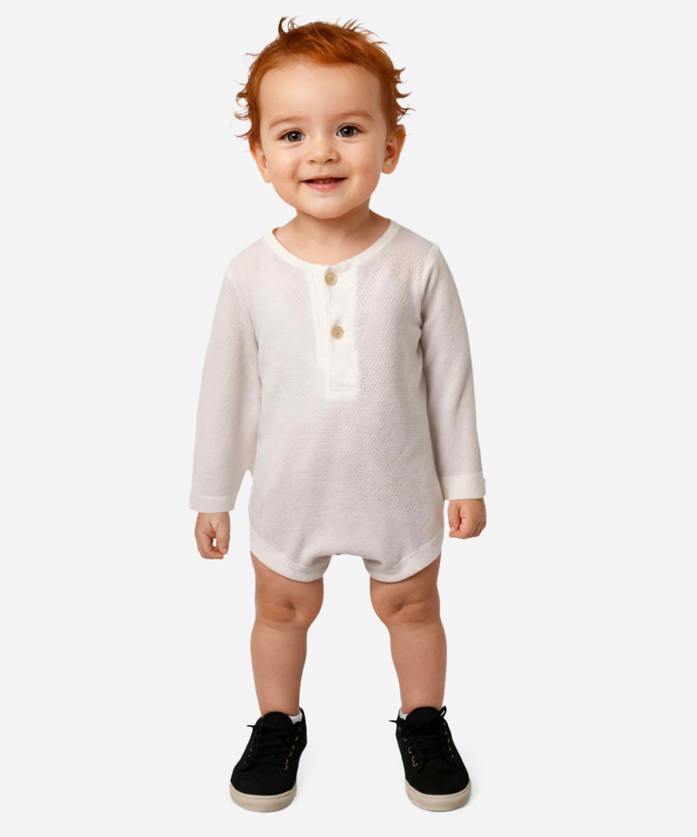 body de algodão infantil texturizado manga longa off white