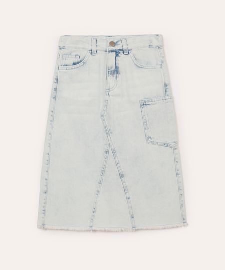 saia jeans midi infantil com bolsos e desfiado azul 6