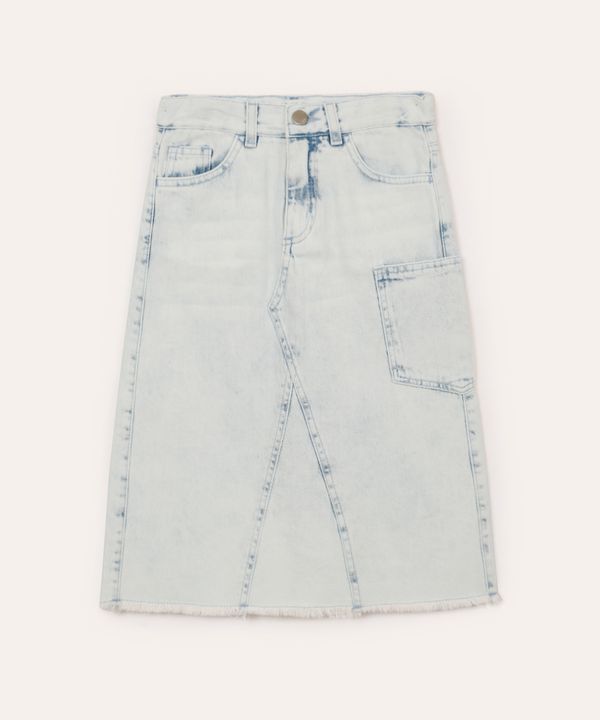 saia jeans midi infantil com bolsos e desfiado azul 12