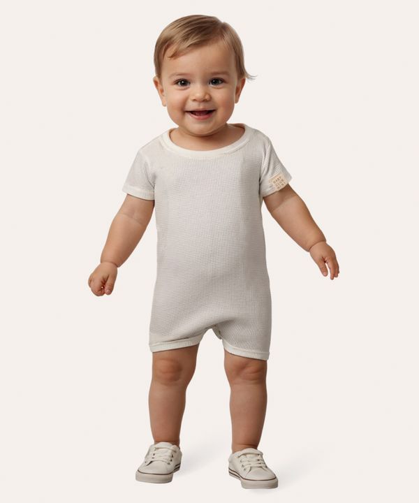 body de algodão infantil manga curta off white 3-6