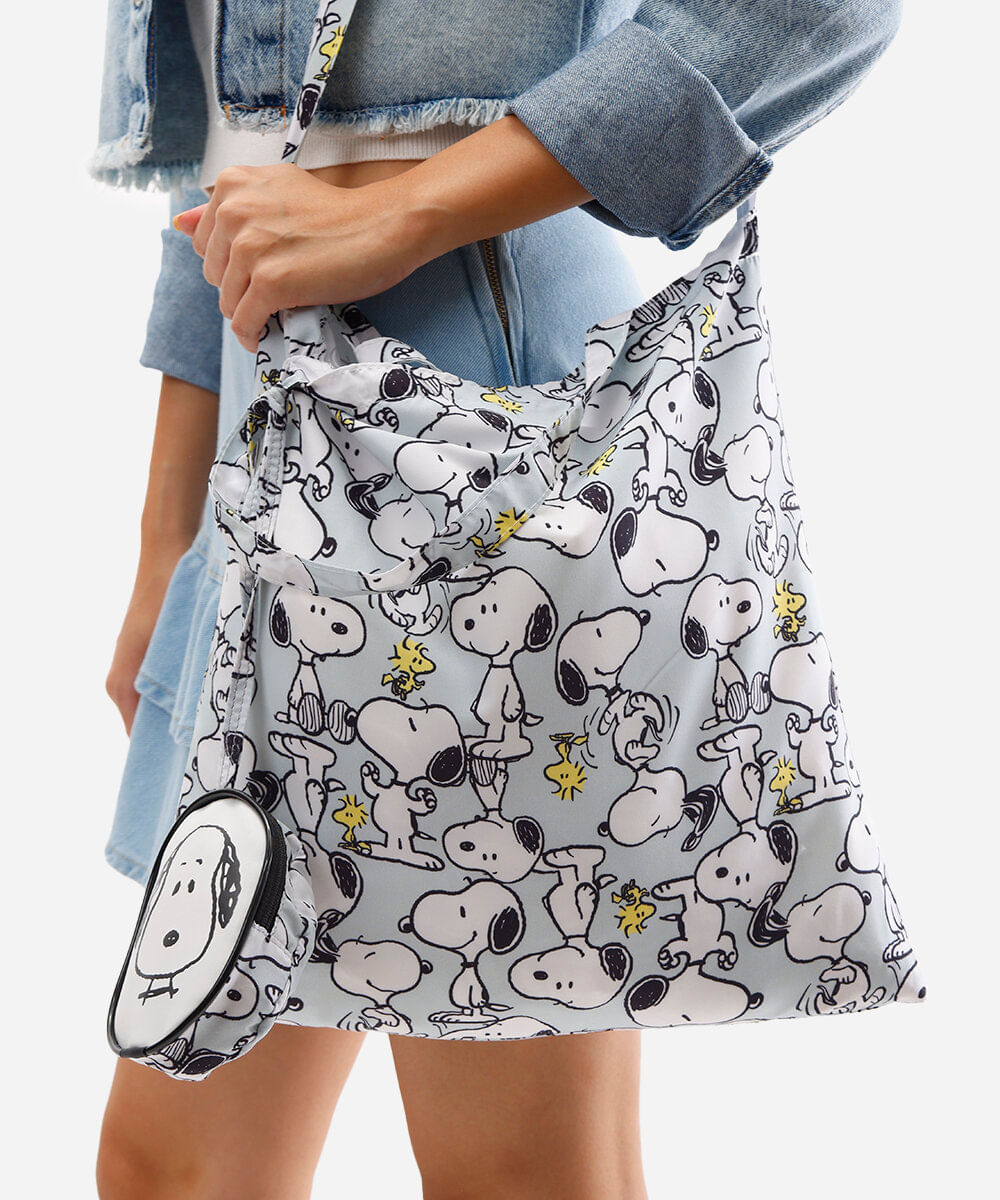 bolsa ecobag dobrável snoopy cinza