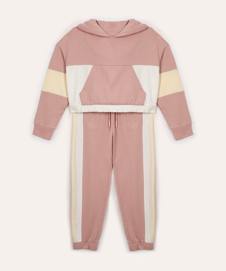 conjunto de moletom infantil com recortes e capuz rosa 6