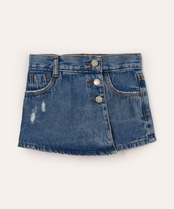 short saia jeans infantil com botões azul 5