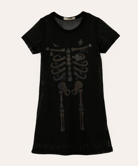 vestido midi de tule infantil manga curta esqueleto preto 6 vestido midi de tule infantil manga curta esqueleto preto 6