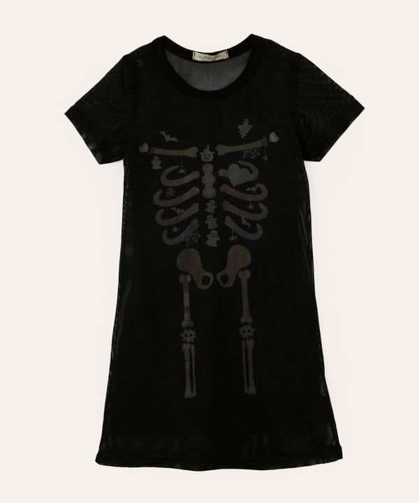 vestido midi de tule infantil manga curta esqueleto preto 10