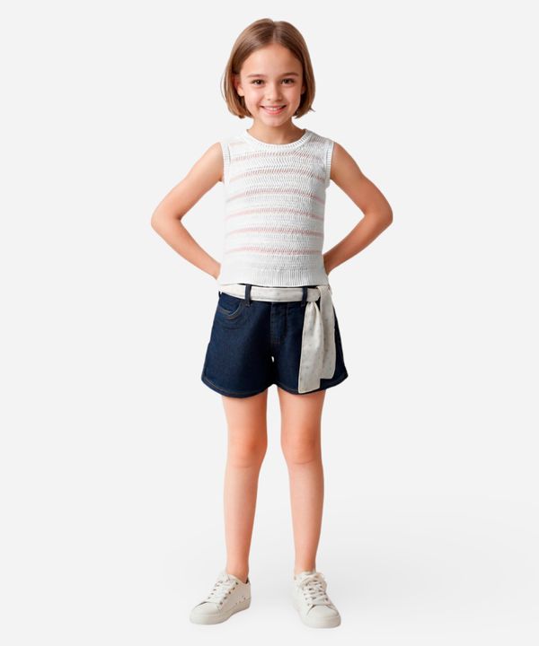 short clochard infantil jeans com cinto faixa azul 8