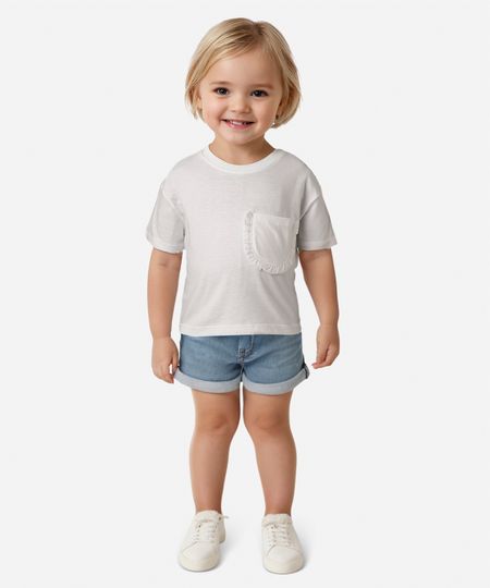 camiseta de algodão infantil bolso com babado off white 3